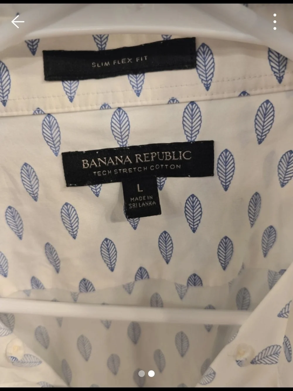 Banana Republic White Short-Sleeve Button-Up with Blue Leaf Print